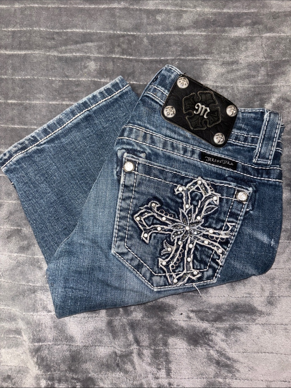 Miss Me Blue Embellished Shorts